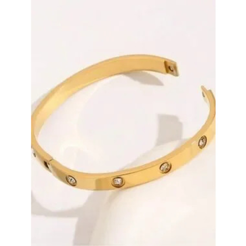 Gold Stainless Steel Crystal Bangle Bracelet Gift Dainty - Picture 3 of 3